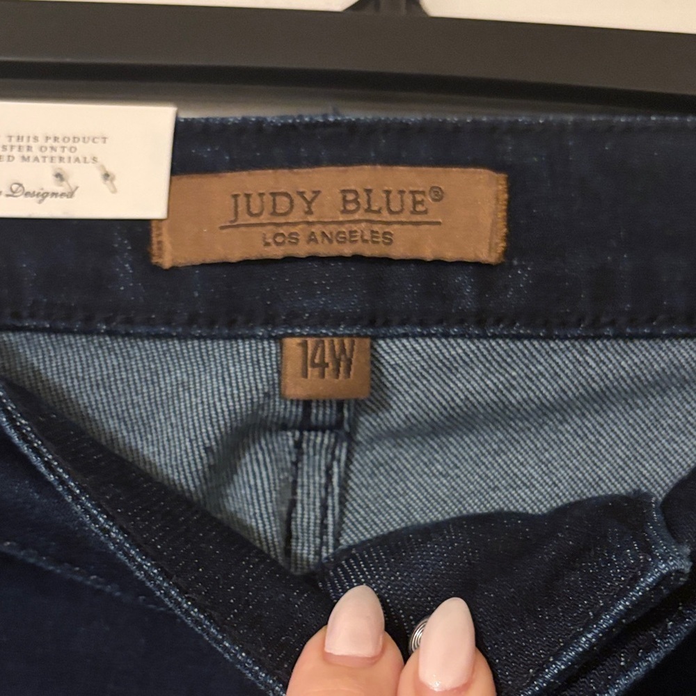 Judy Blue High Waisted Straight Fit Western Jeans-Dark Wash-Size 14W - Picture 5 of 7